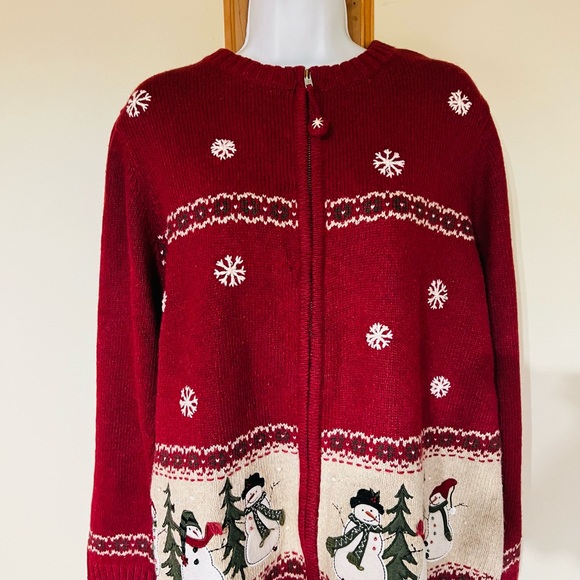 Vtg Croft & Barrow Christmas Sweater Womens 1X Cardigan Zip Snowman Ugly Sweater - Picture 6 of 9